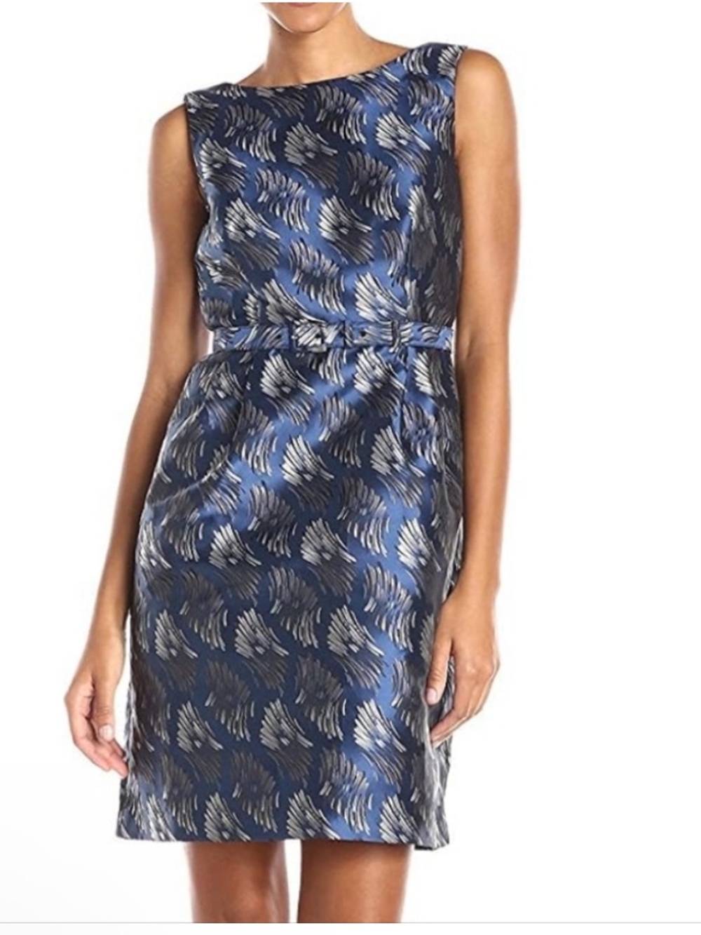NWT Anne Klein Blue and Silver Patterned Sleeveless Sheath Dress